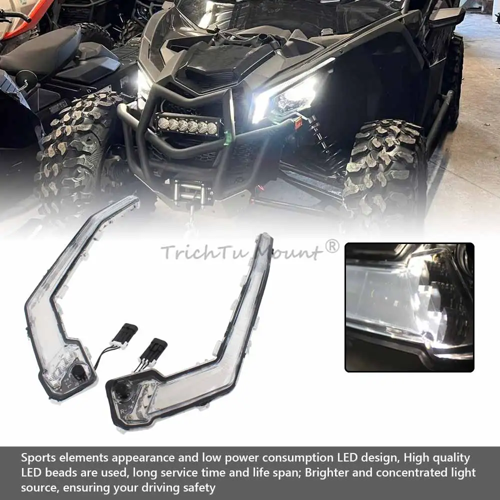 UTV Front Signature Light Assembly LED White DRL Running Light Eyebrow For Can Am Maverick X3, X3 MAX, Trail, Sport, Sport MAX