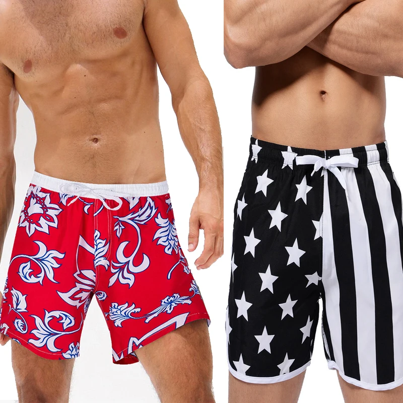 

New Men Beach Board Shorts Sexy Swimwear Swim Wear Trunks US Flag Printed Swimming Bathing Suits Male Swimsuit Stars Stripe