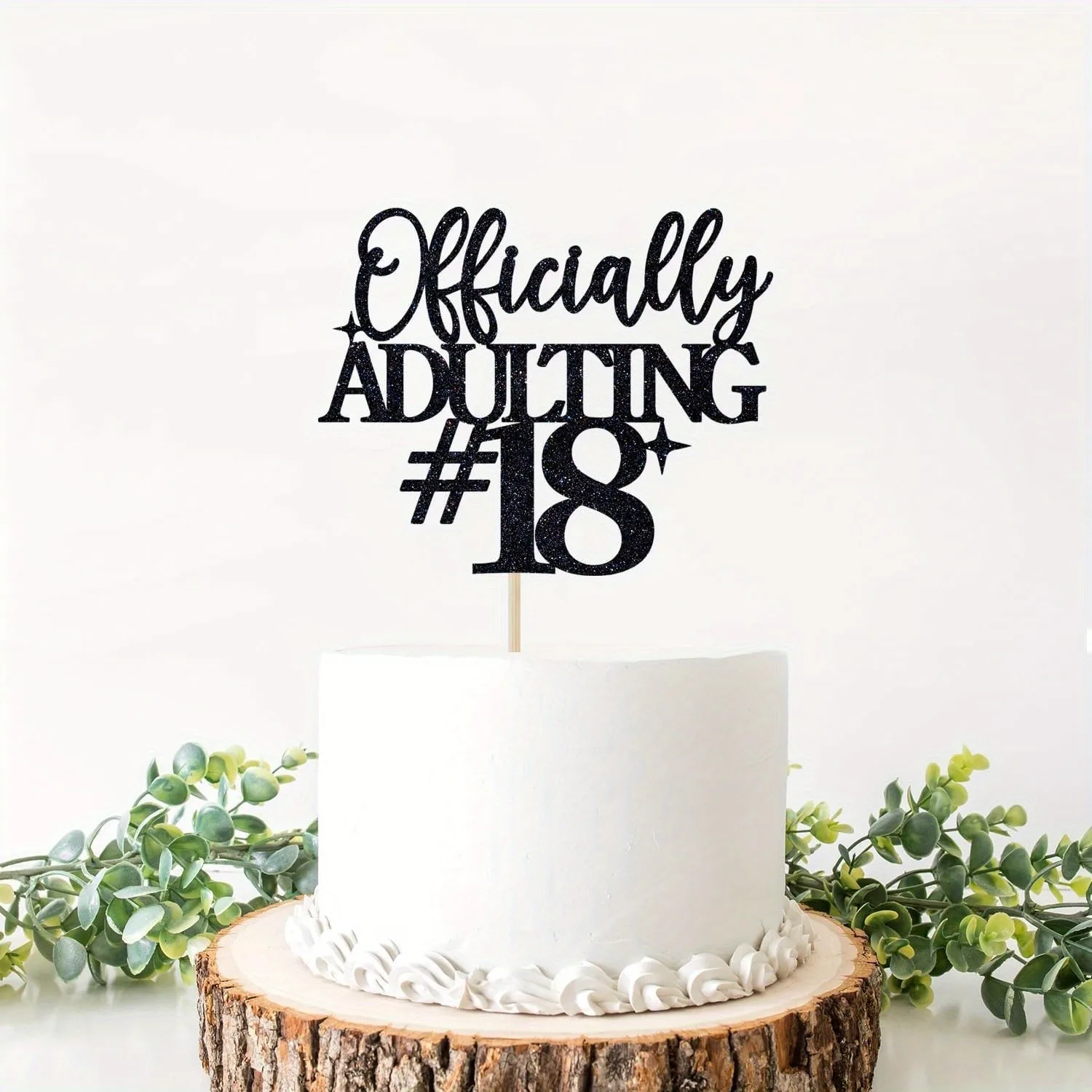 Schwarzer Cake Topper „Offiziell Erwachsen geworden 18“ – Glitzer-Geburtstagstortendekoration für 18. Geburtstagsfeier, Teenager-Feier – Detail 3