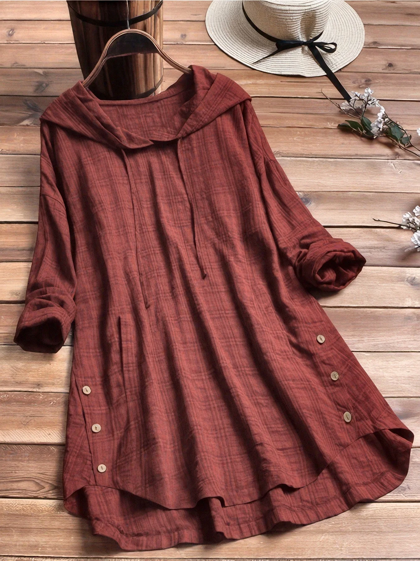 スタイリッシュなチェック柄ブラウス - 女性用カジュアル長袖フード付きシャツ - 秋のドローストリング付きウエストタイ付きアウターウェア