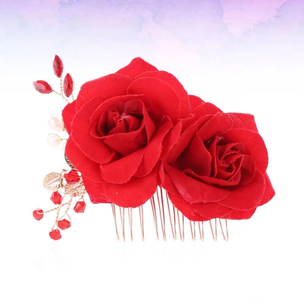 مشط شعر الزفاف الأنيق على شكل زهرة الورد، تصميم من القماش الرقيق، إكسسوار شعر الزفاف، غطاء رأس للحفلات الراقصة، غطاء رأس الزفاف #5