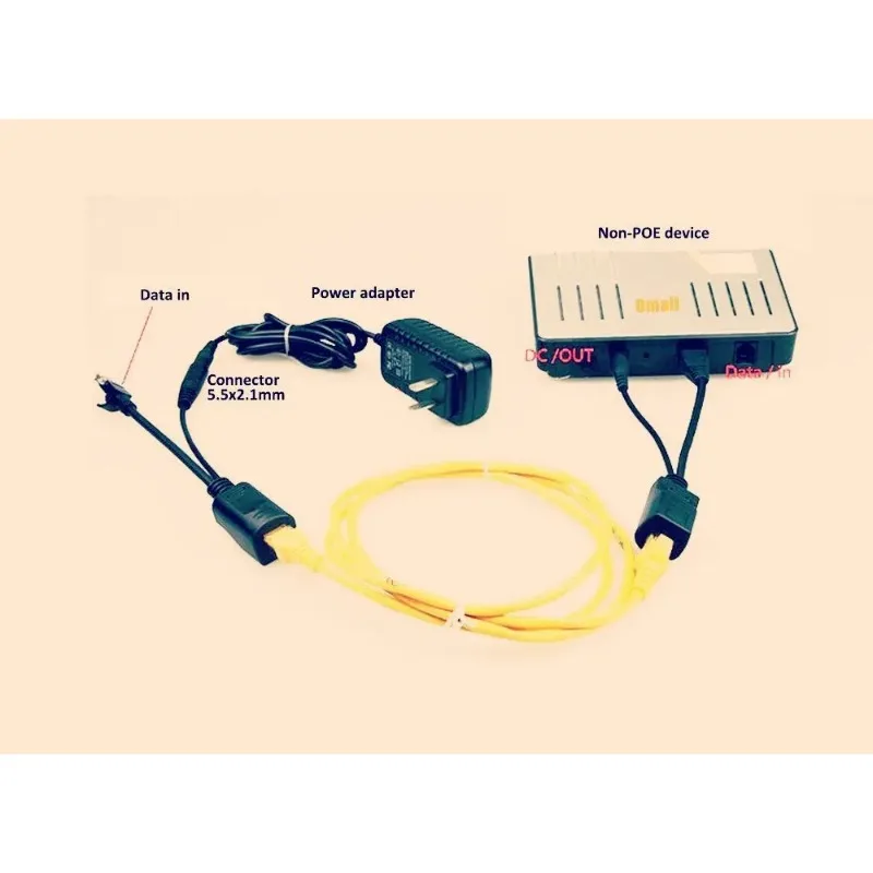 Kit iniettore e splitter PoE passivo 2 pz/set con connettore adattatore di alimentazione CC 5,5x2,1 mm 12 V-48 V per telecamera IP