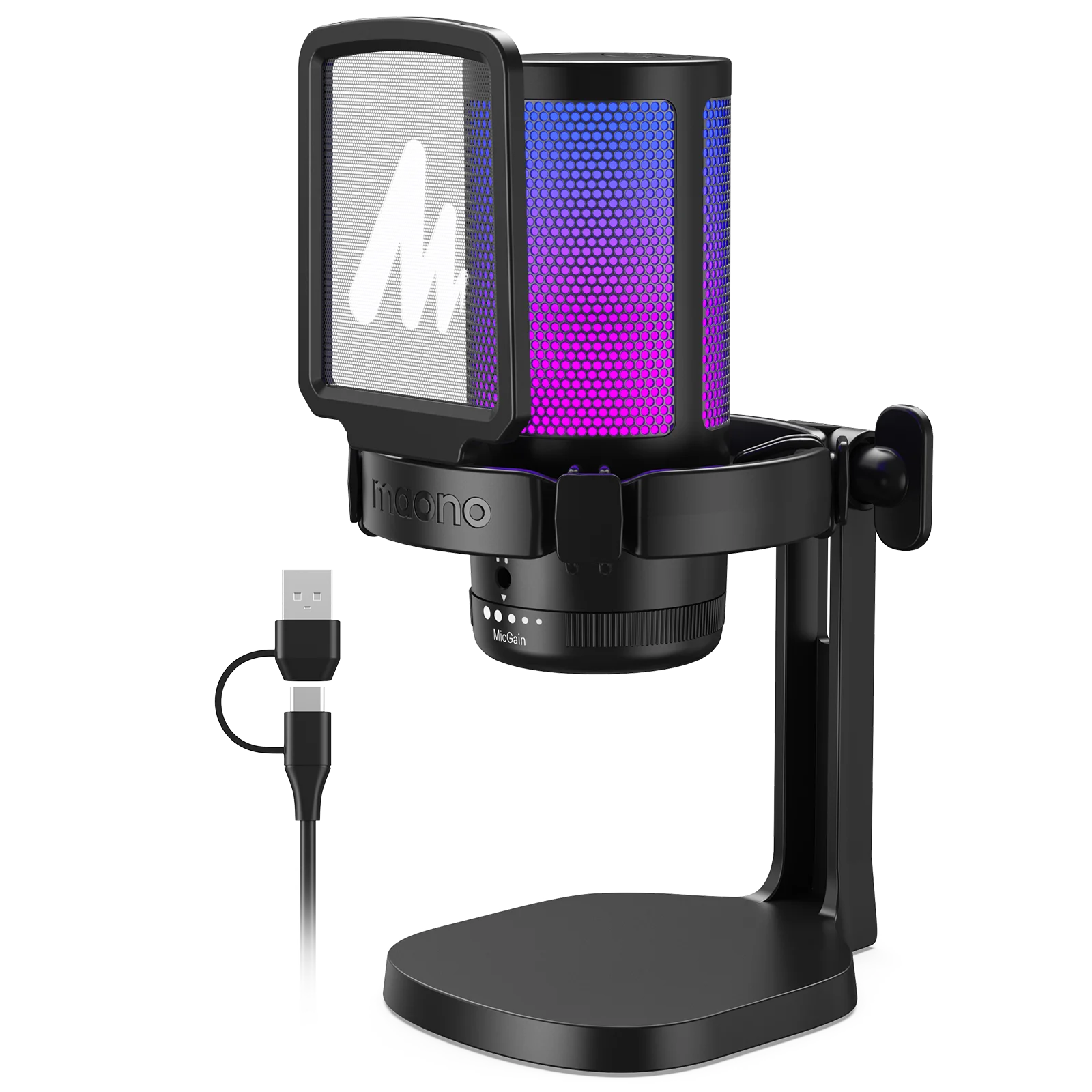 MAONO DGM20 Gaming Microfoon voor PC Condensatormicrofoon RGB USB Mic - Microfoonversterking Ruisonderdrukking voor Gaming Opname Streaming