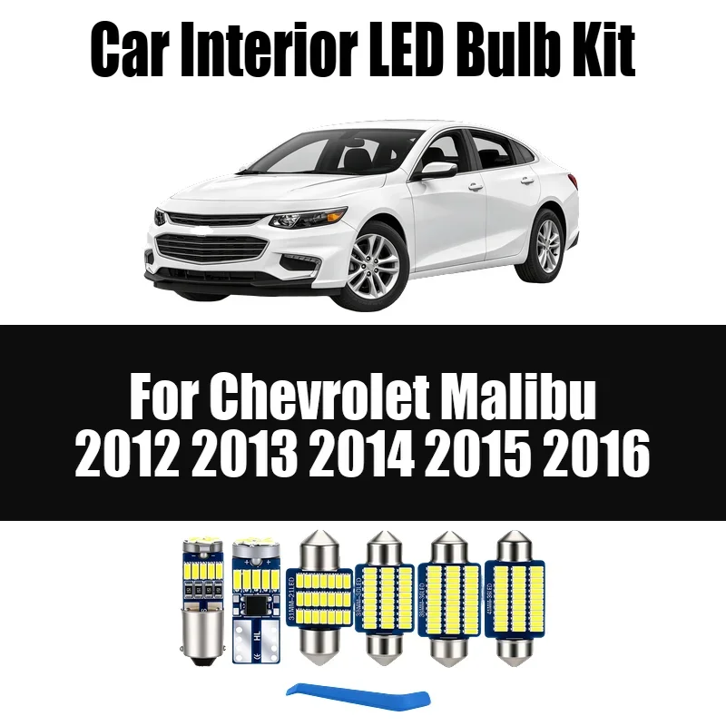 8PCS Canbus For Chevrolet Malibu 2012-2016 2013 2014 2015  LED Interior Front Map Lights License Plate Lights Glove Box Kits
