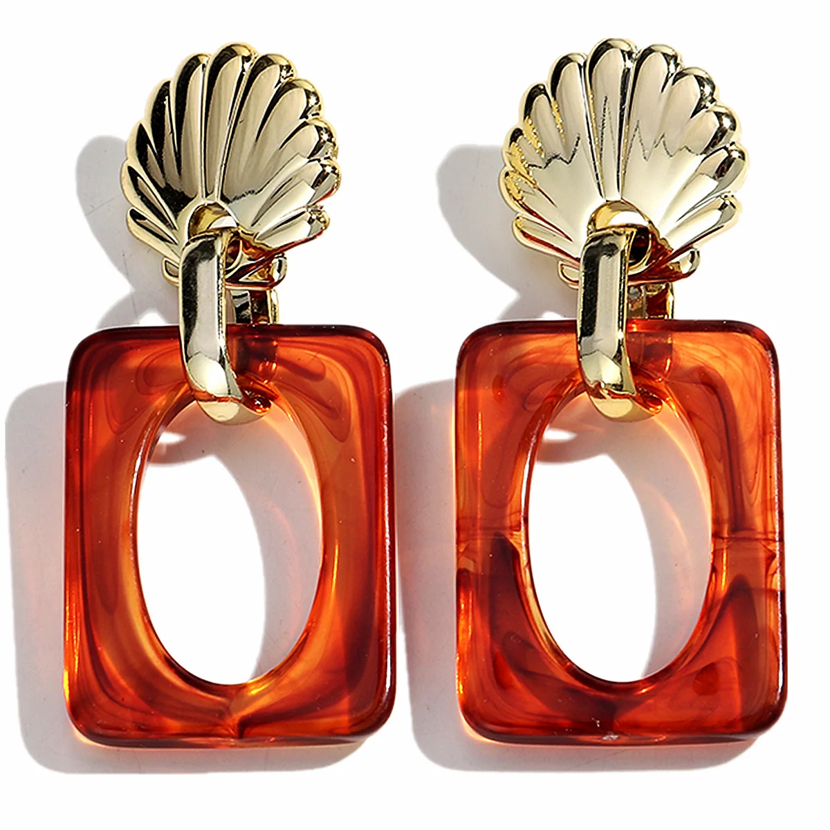 Trendy Acrylic Geometric Hollowed-out Pendant Earring for Women Vintage Gold Color Shell Dangle Earrings Women's Jewelry Gifts