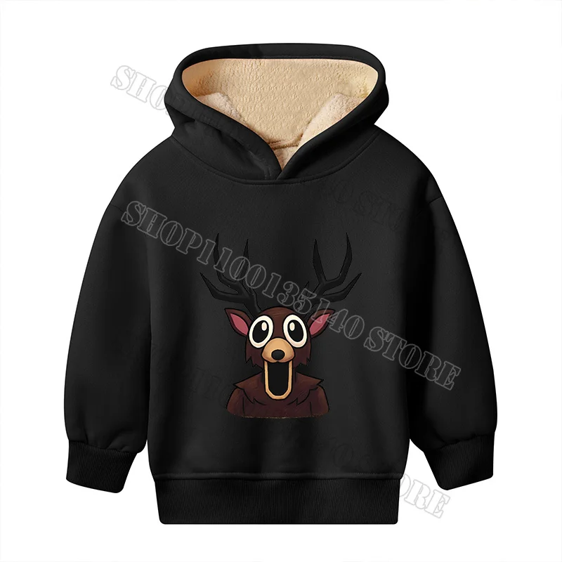 99 ليال في الغابات مقنعين البلوز الأولاد بارد أسود سميكة طويلة الأكمام هوديي الطفل الفتيات عارضة الرياضة الصوف قمم الملابس #6