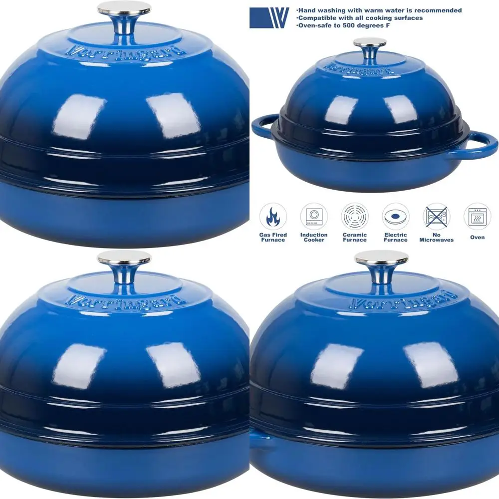 

Enameled Cast Iron Dutch Oven with Lid, 6-Quart, Blue, Ideal for Bread Baking