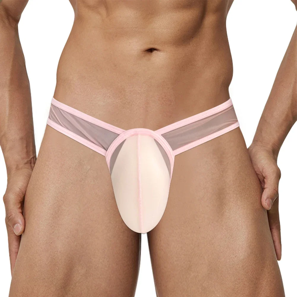 Slip taille basse en maille transparente pour homme, sous-vêtement sexy, bikini en poudre