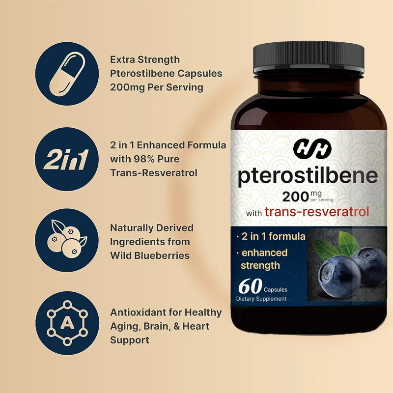 

60 Capsules Containing 98% Trans Resveratrol,natural Wild Blueberries,antioxidant Support,healthy Aging,non Genetically Modified
