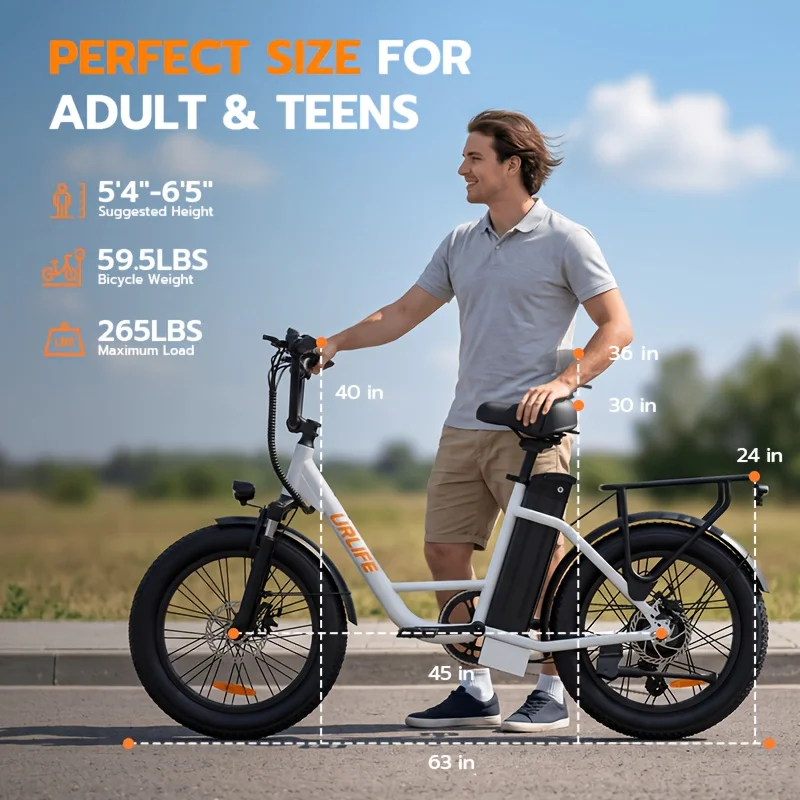 F66 Low-Speed Electric Bicycle, 15.53MPH E-Bike, 500W Peak Motor, 48V13Ah Battery, 20-Inch Fat Tire, Color LCD Display for Urban & Outdoor Riding image 4