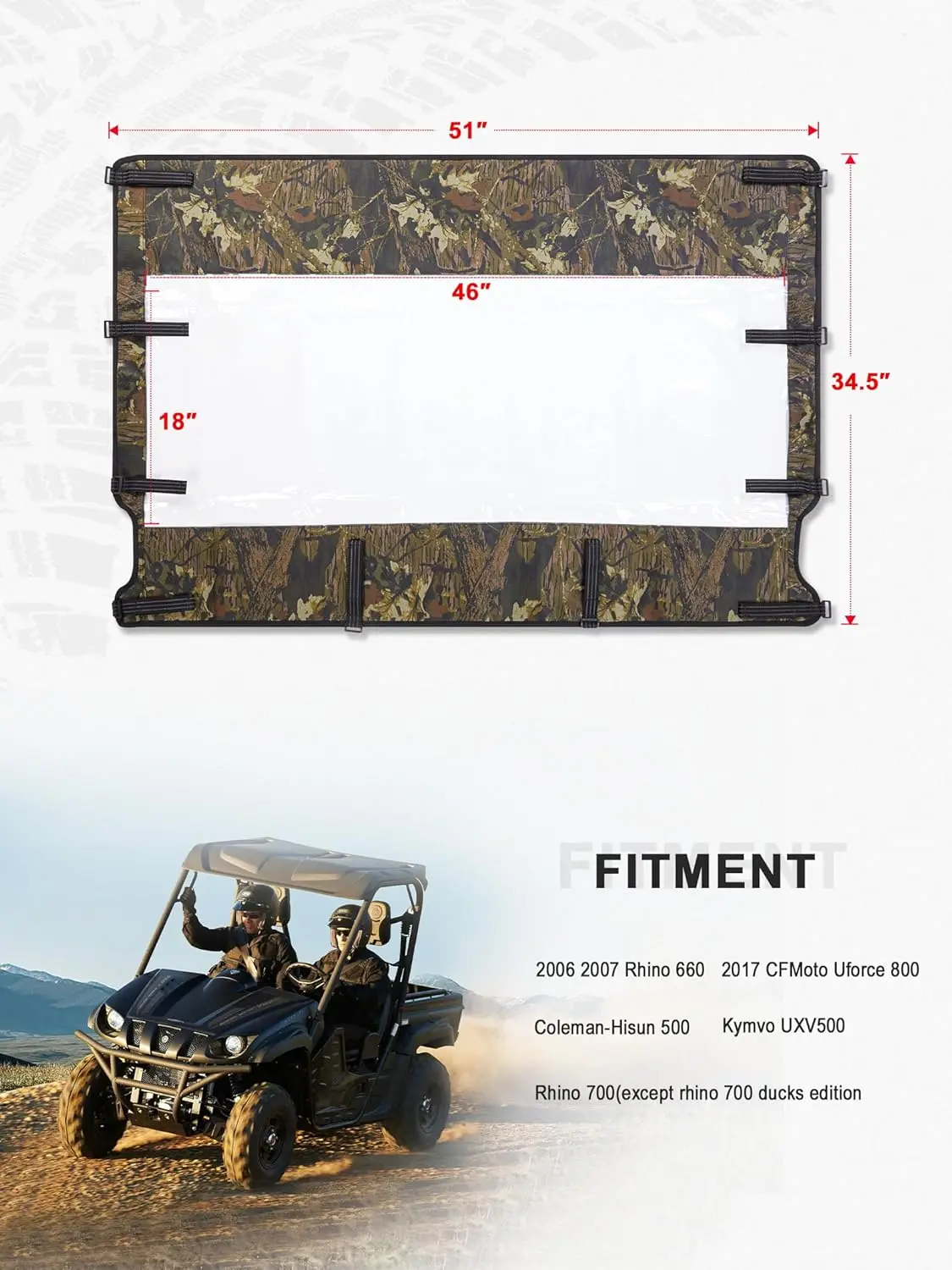 

Мягкое заднее лобовое стекло для Yamaha Rhino и UTV, пылезащитная конструкция, ткань 600D с ультра-прозрачным окном из ПВХ