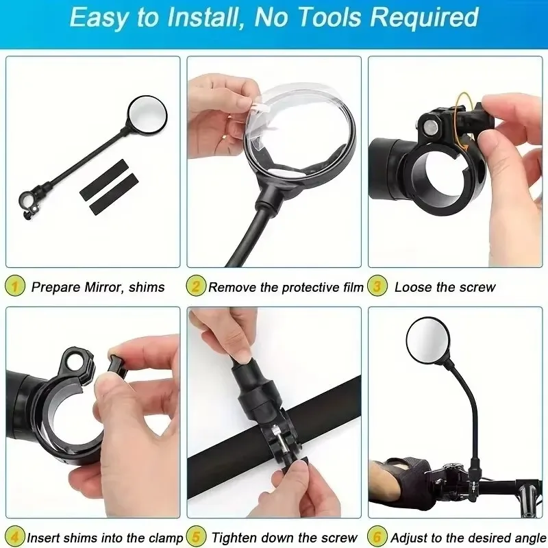 Bicycle Rear View Mirror Adjustable Handlebar Mounted Wide Angle Cycling Mirror for MTB Road Bike E-Bike