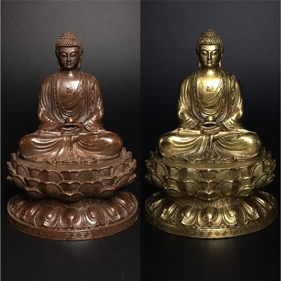 Decorative Buddha Statue Sakyamuni Statue Sculpture Buddhist Supplies Bronze Lotus Buddha Statue Home Feng Shui Decorative Craft