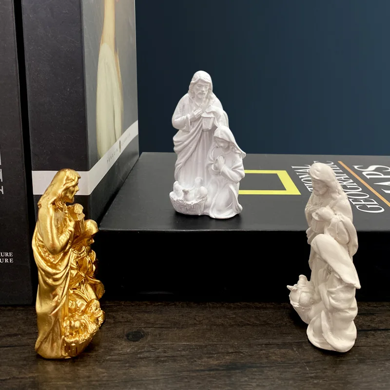 Mini Manger Scene Statue Nativity Figurines Resin Sculpture of Holy Family Figures Catholic Christian Home Decorations