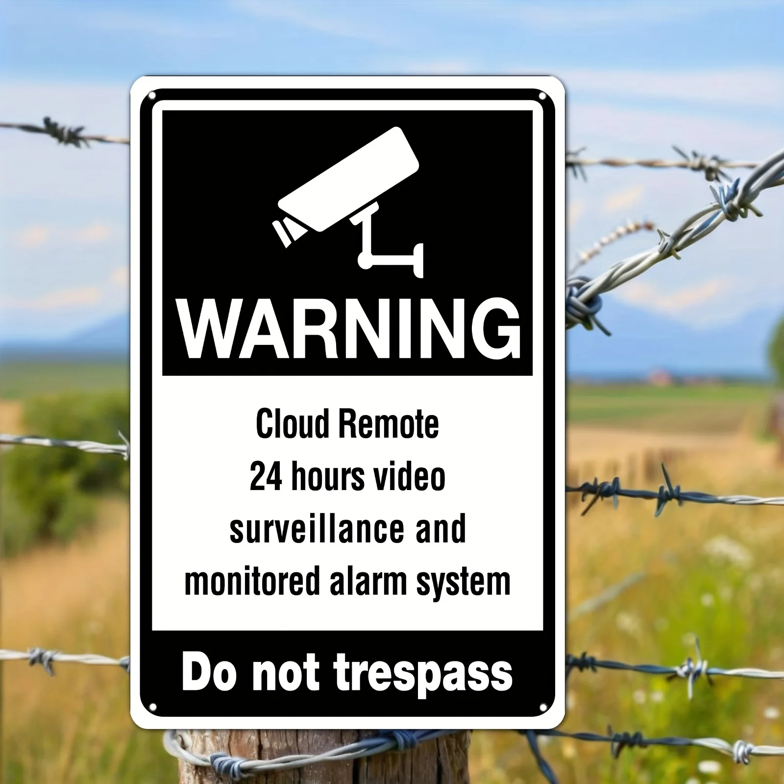 Metal Tin Sign - 24H Video Surveillance & Alarm System, Cloud Remote Monitoring, Durable Iron Wall Art for Home Security, in U