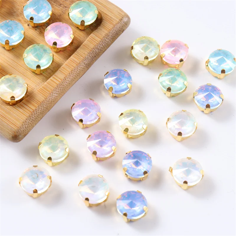 Round Sew on Glass Rhinestone Craft With Gold Claw Flatback Crystal For Needlework Diy Wedding Decoration Accessories