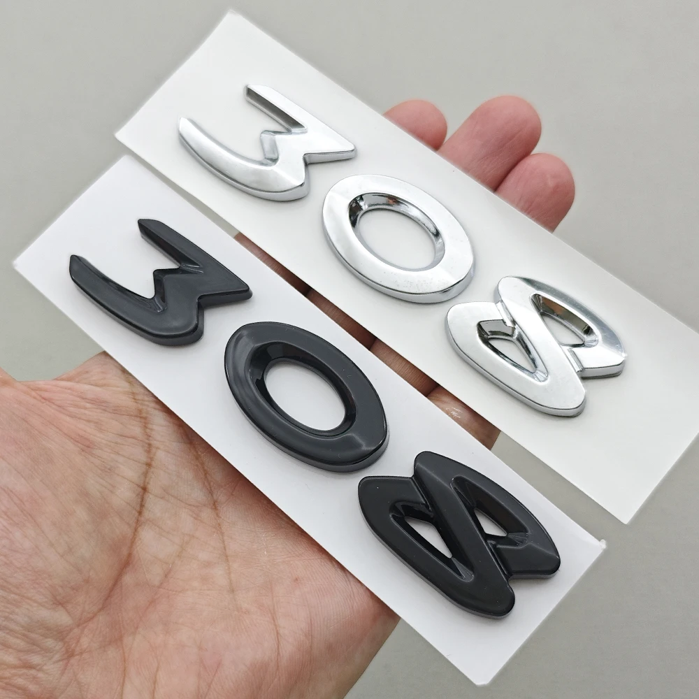 Insignia de coche ABS 3D, nueva emblema de logotipo de 308 letras, pegatina cromada negra para maletero trasero, accesorios para Peugeot 308 SW GT Line GTI T9 T7 P5