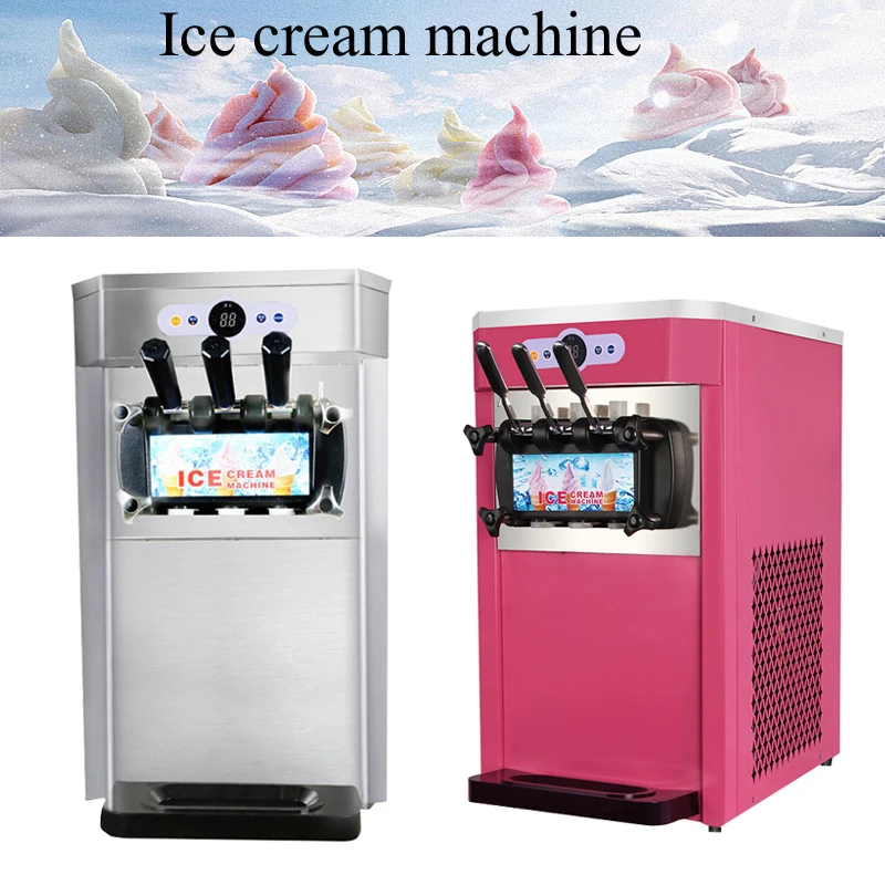 Commercial Ice Cream Machine, 20-25 L/H Yield, 2000W 3-Flavor Freestanding Soft Serve Ice Cream Maker, Large Capacity Hopper