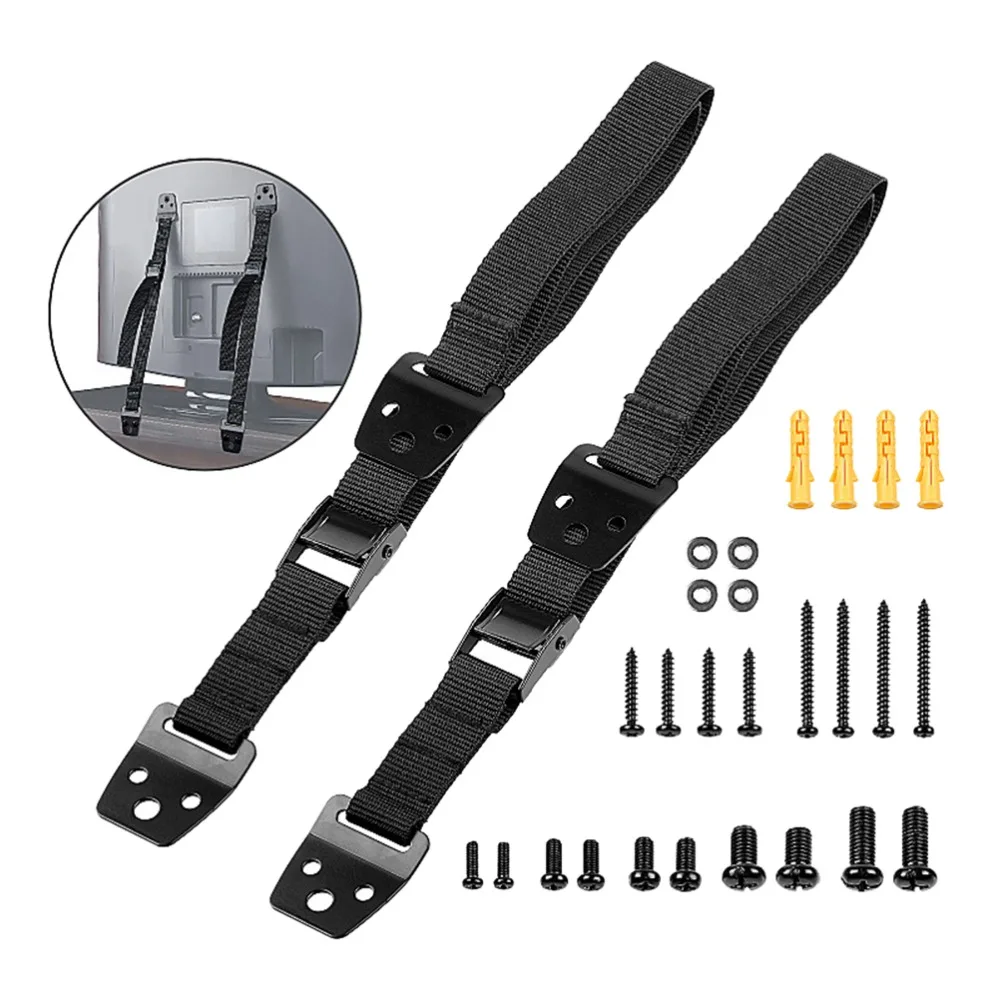 2Pcs Adjustable Nylon Furniture Anchors Black Seat belt maximum 95cm TV Safety Straps Heavy Duty Straps Cabinet Securing