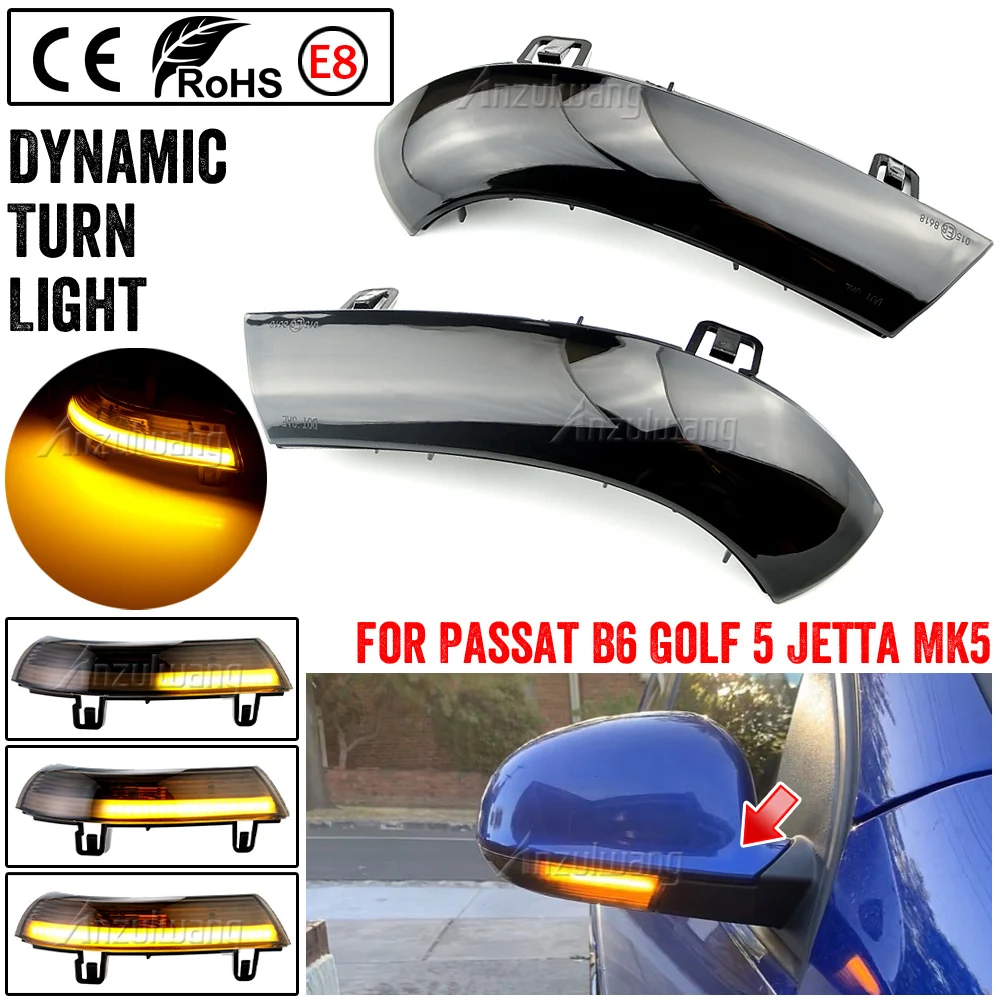 2pcs Dynamic Rear Mirror LED Turn Signal Light For VW GOLF 5 GTI V MK5 Jetta Passat B5.5 B6 Sharan Superb EOS Car Accessories