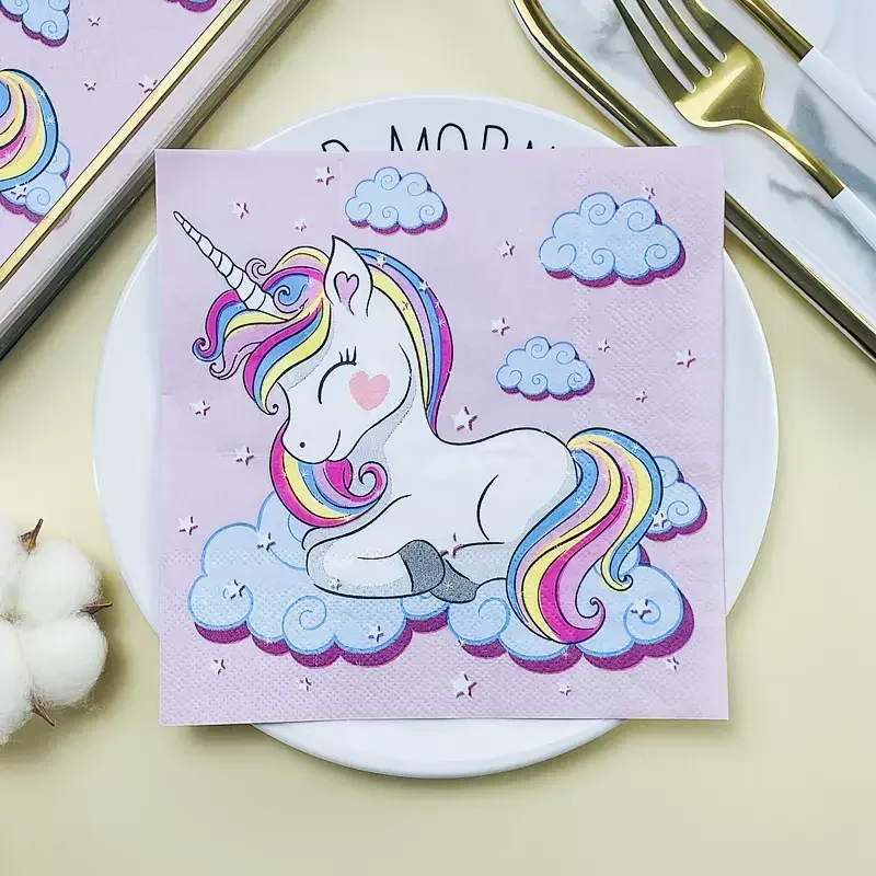 

Food Grade Printed Napkins Birthday Party Hotel Baby Shower Paper Blue Rainbow Horse Unicorn Cartoon Coloured Paper Towels