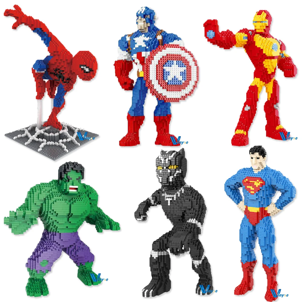 Captain Micro Building Blocks Black Panther Figure Superman Super Heroes Spider-Man Model Movie Mini Bricks Toys For Kids Gifts