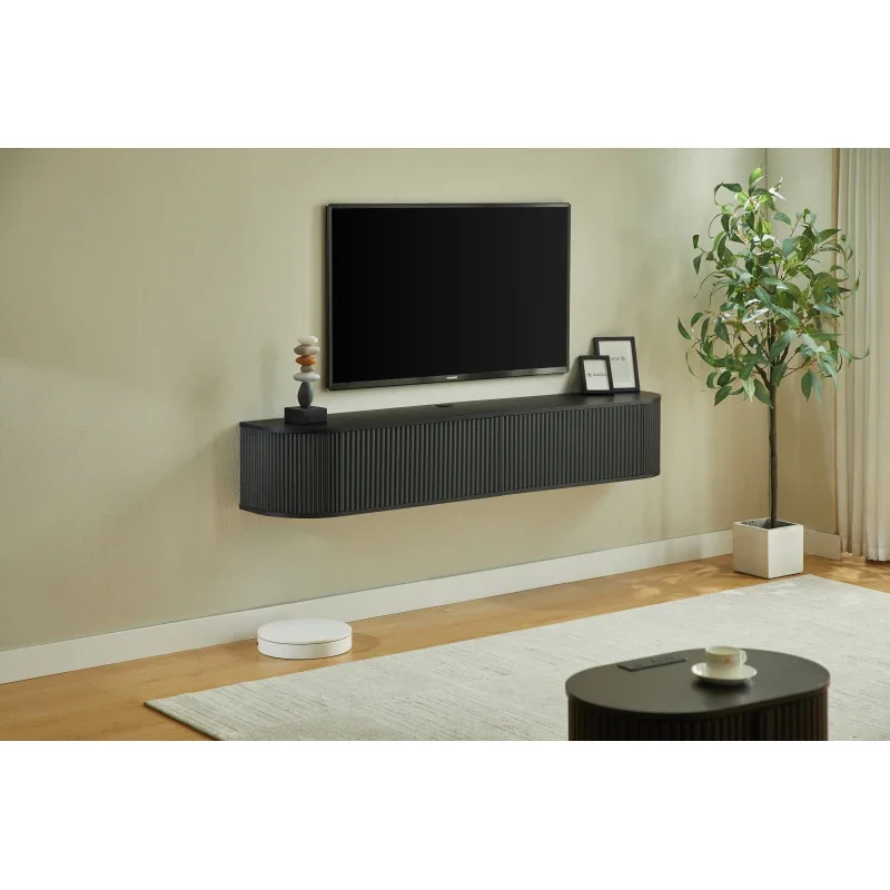 Meuble TV flottant, longueur 180 cm, grand espace de rangement avec passage pour câbles, meuble TV moderne adapté aux téléviseurs de 50 à 80 pouces, polyvalent et combinable avec de nombreux accessoires.