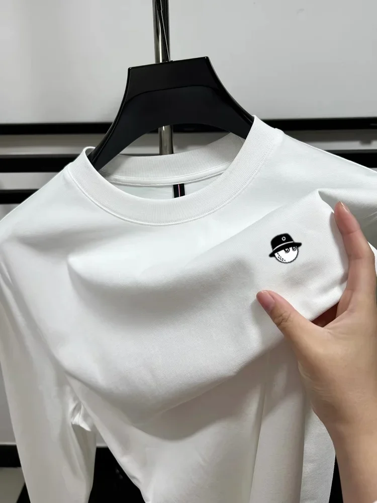 Soft cotton high-end brand men's long sleeved round neck T-shirt autumn fashion embroidered loose Korean sweatshirt casual top