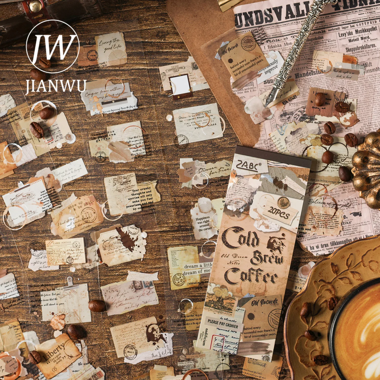 JIANWU Old Dream Notes Series Vintage Label Landscape Material Collage Scrapbooking Sticker Book Creative DIY Journal Stationery
