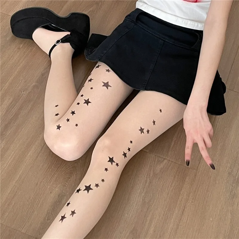 Calze con stampa stelle Collant con stampa Leggings Lolita JK Leggings gotici per feste cosplay