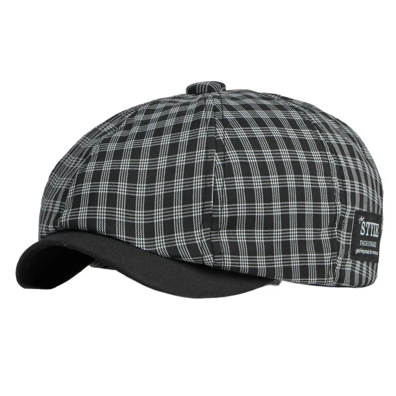 Men's Hat Batch Lun Retro Plaid Octagonal Cap Spring And Summer Thin Breathable Peaked Cap Painter Cap Newsboy Cap Female