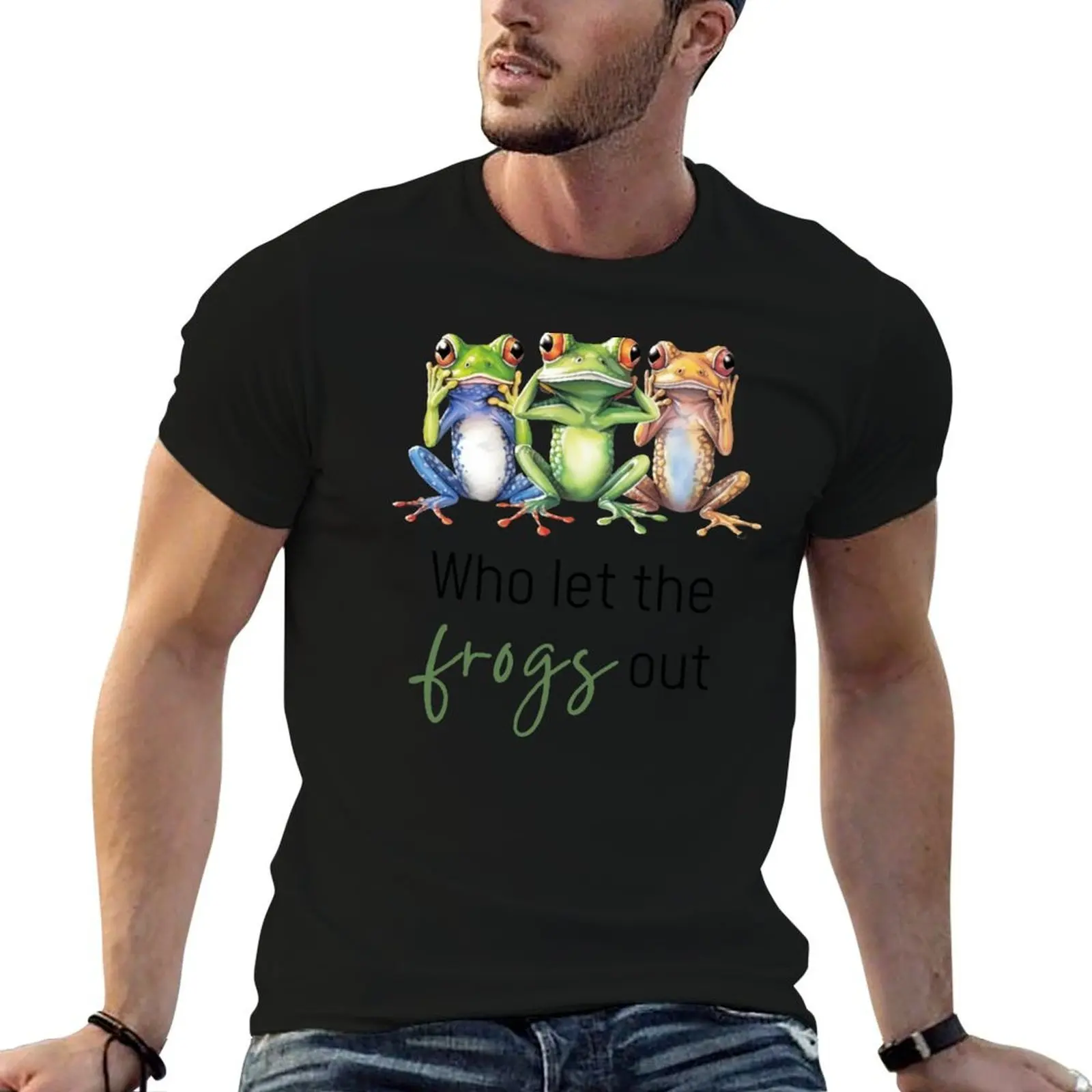 

Who Let The Frogs Out : Song Title Pun T-Shirt t shirts for man graphic tees funny t shirts cotton man t shirt designer T-Shirt