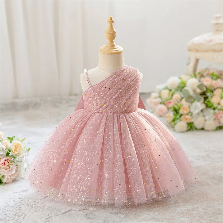 Elegantes Pailletten-Partykleid für Mädchen Formelles Tüll-Hochzeitskleid Prinzessinnen-Ballkleid für Mädchen Rosa Geburtstags-Abendkleid Kinderkleidung ASQ03