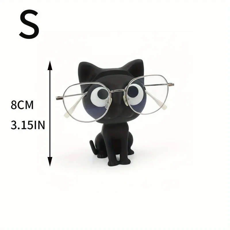 Cat Shape Eyeglass Stand & Desktop Storage Box, No Assembly, Cute Black Plastic Decor For Home Office, Ideal Holiday Gift