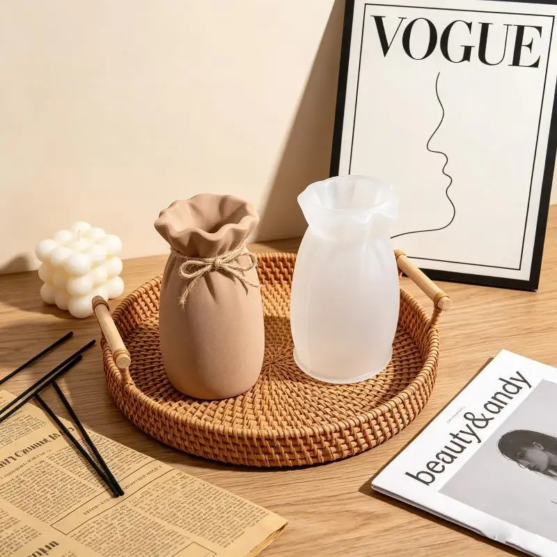 Blessing Bag Shape Vase Silicone Mold DIY Handmade Flower Arrangement Plaster Resin Storage Box Craft Casting Molds Home Decor