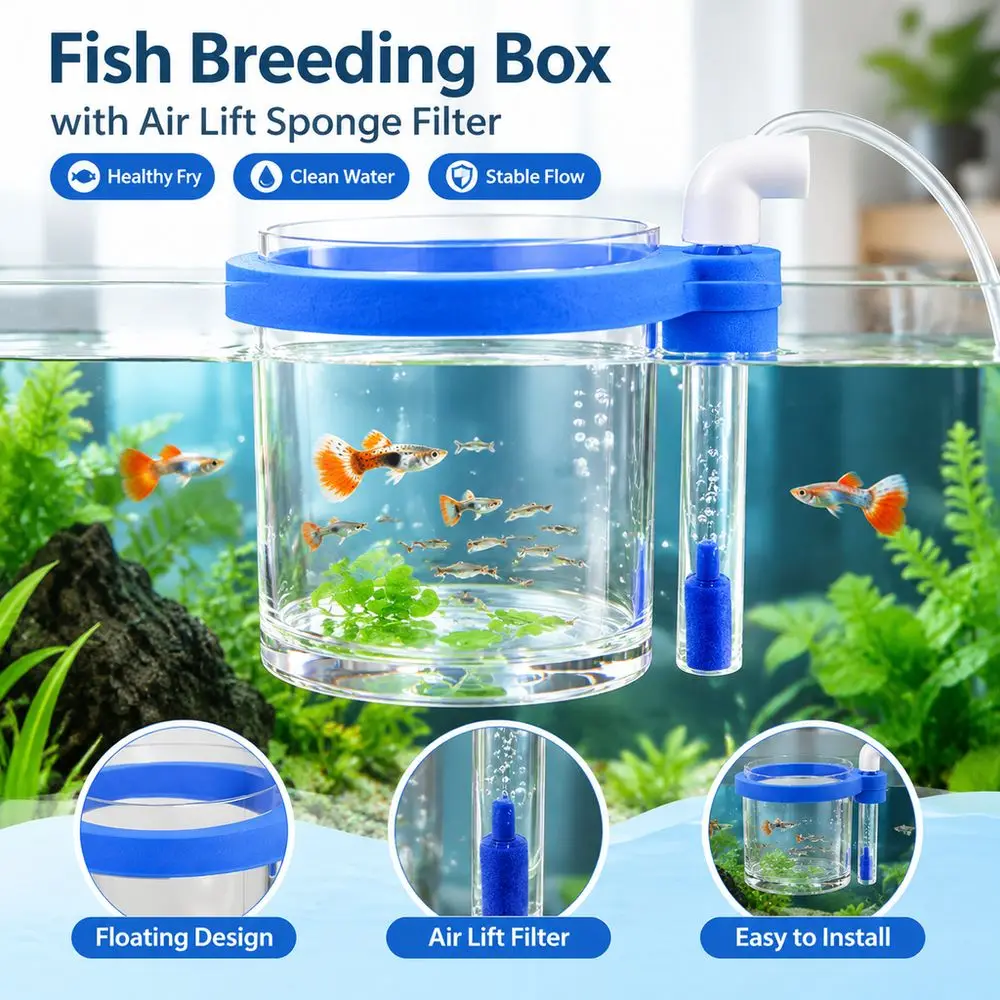 Floating Transparent Acrylic Fish Breeding Box Blue Elbow Outlet Bio Filtration Fish Tank Filter Air Stone Tube
