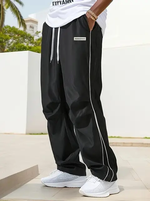 Men's Regular Plain Sports Straight Pants with Drawstrings and Elastic Waistband, Reflective Webbing Design, Suitable for Daily Leisure, Street Basketball, Fitness, Multi-Scenario Matchinging, Suitable for All Seasons