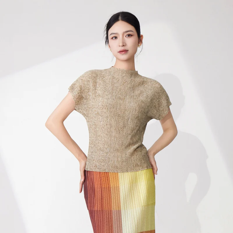 Miyake modetrend top met niche-ontwerp gevoel losse casual trui modieus T-shirt met korte mouwen [25409zsj-Z1181-58]