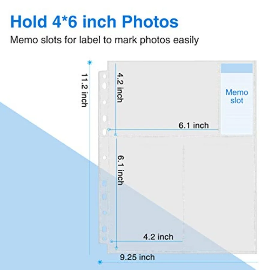 Pack 4x6 Photo Sleeves for 3 Ring Binder 180 Pictures,Heavy Duty Plastic Page Protectors, Clear Binder Postcard Sleeves, Archiv