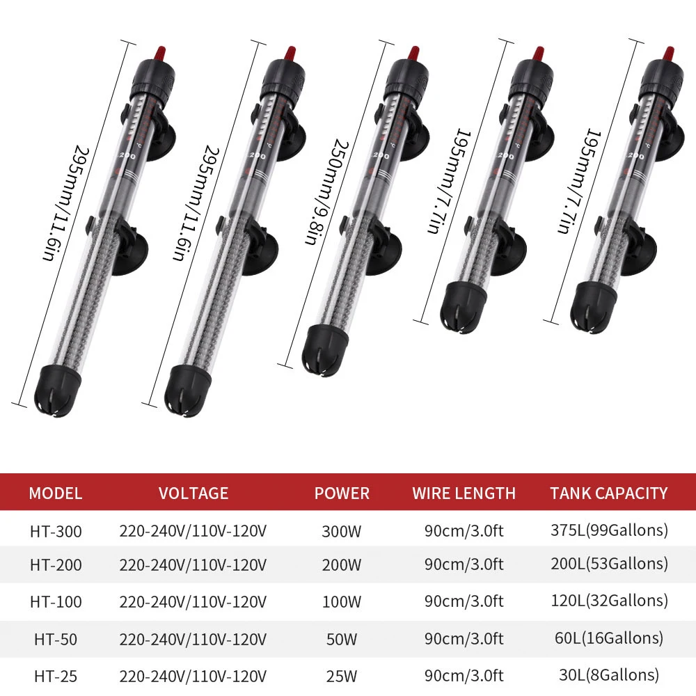 

220v-240v Adjustable Temperature Thermostat Heater Rod AT700 Submersible Aquarium Fish Tank Water Heat 25W/50W/100W/200W/300W