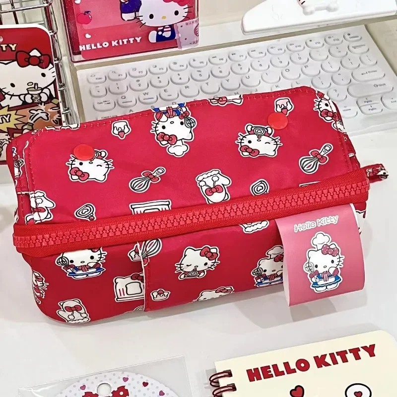 Sanrio Hello Kitty Cute Pencil Case Cartoon Portable Large Capacity Pen Bag Pouch School Supplies Girls Stationery Storage Bag