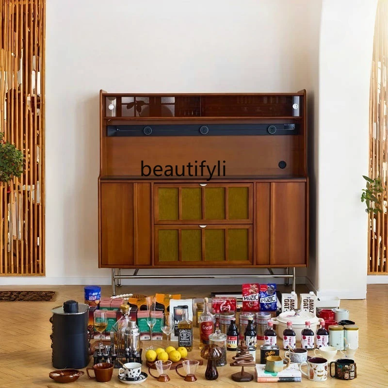 

boxwood retro French side cabinet storage double layer new living room wine cabinet small apartment