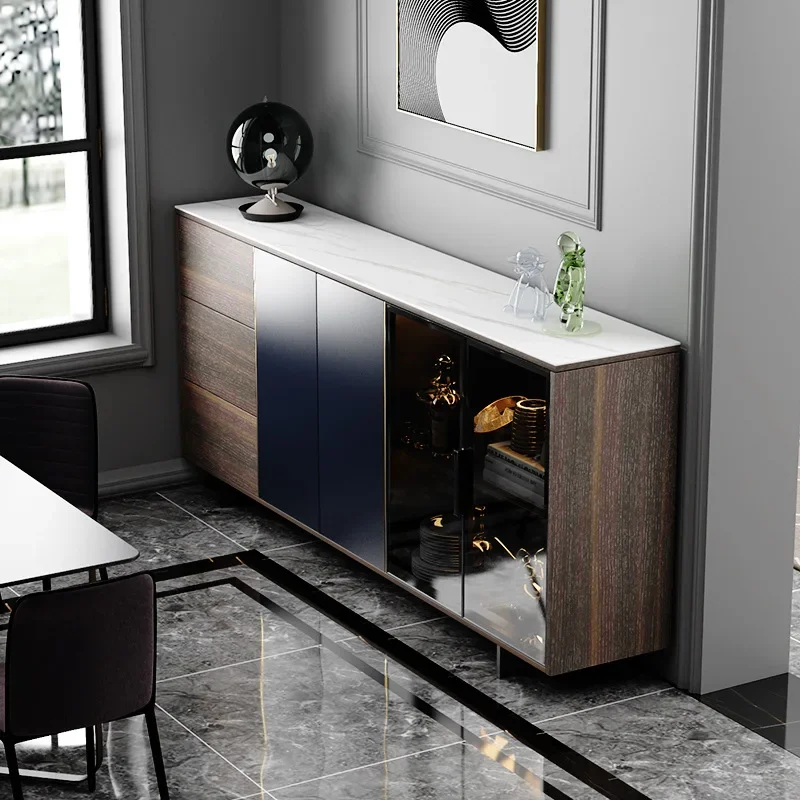 Light luxury slate ultra-thin sideboard 30cm wine cabinet integrated against the wall modern minimalist living room narrow locke