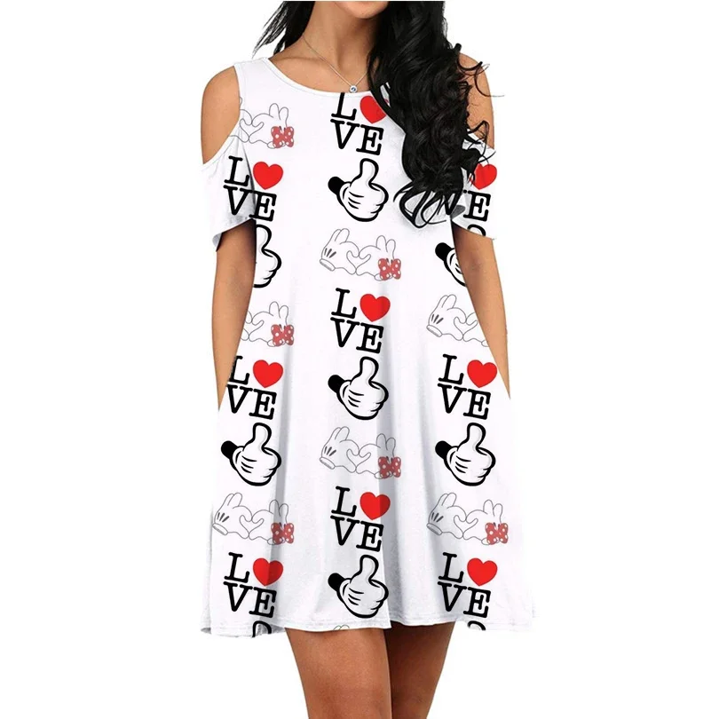 Disney Mickey Dress Women's Short Sleeve Dress Stitch Dress Disneyland Mickey And Friends Beach Dress Y2K