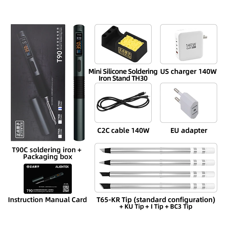 ALIENTEK T90 slimme soldeerbout PD 140W instelbare temperatuur DC 28V 80-450 ℃   Lassoldeerstation Kit C245 C210 T65 Gereedschap