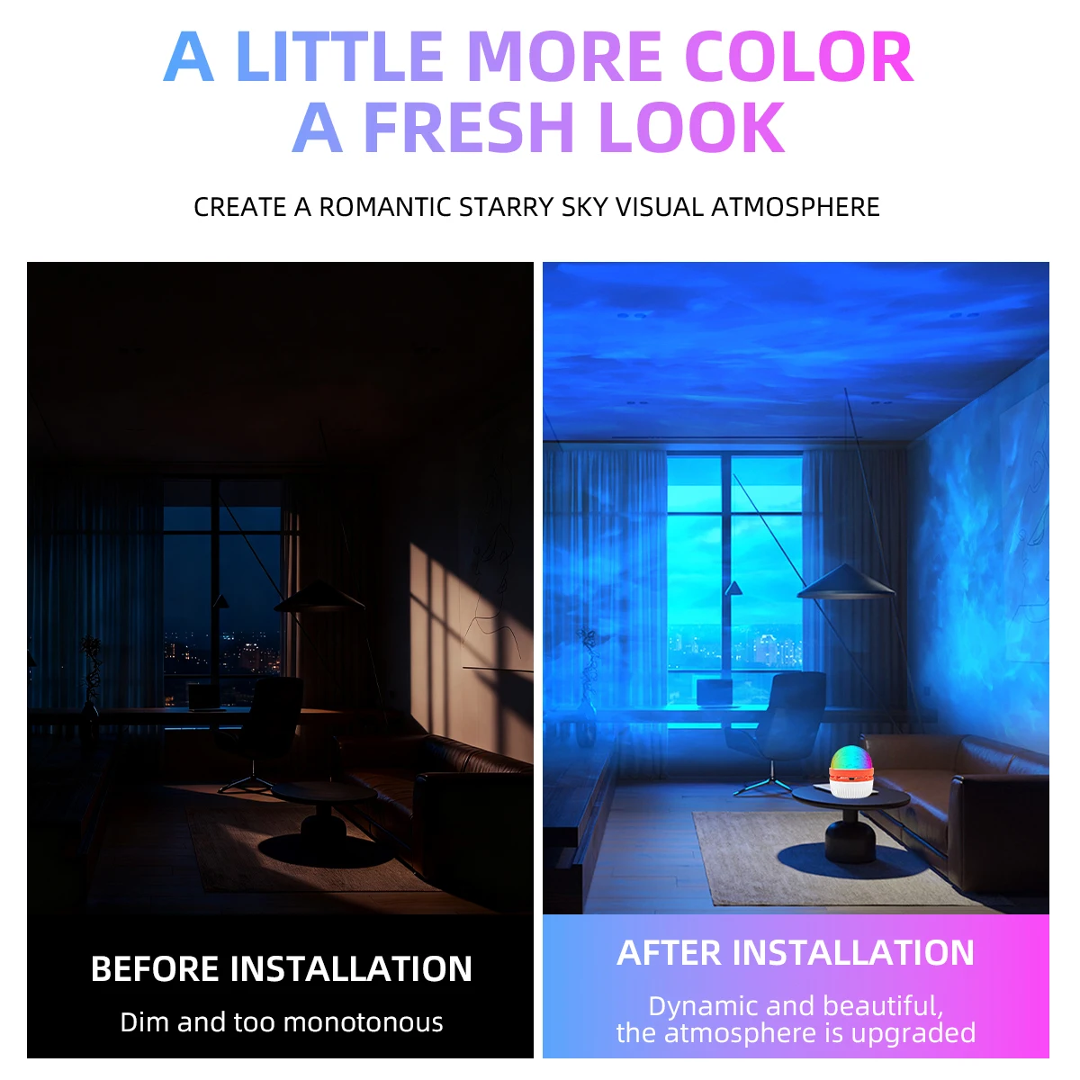 USB 5 В Galaxy Проектор Ночник 360 °   Вращающаяся водная рябь, волна RGB, атмосферный свет для вечеринки, спальни, декор интерьера автомобиля