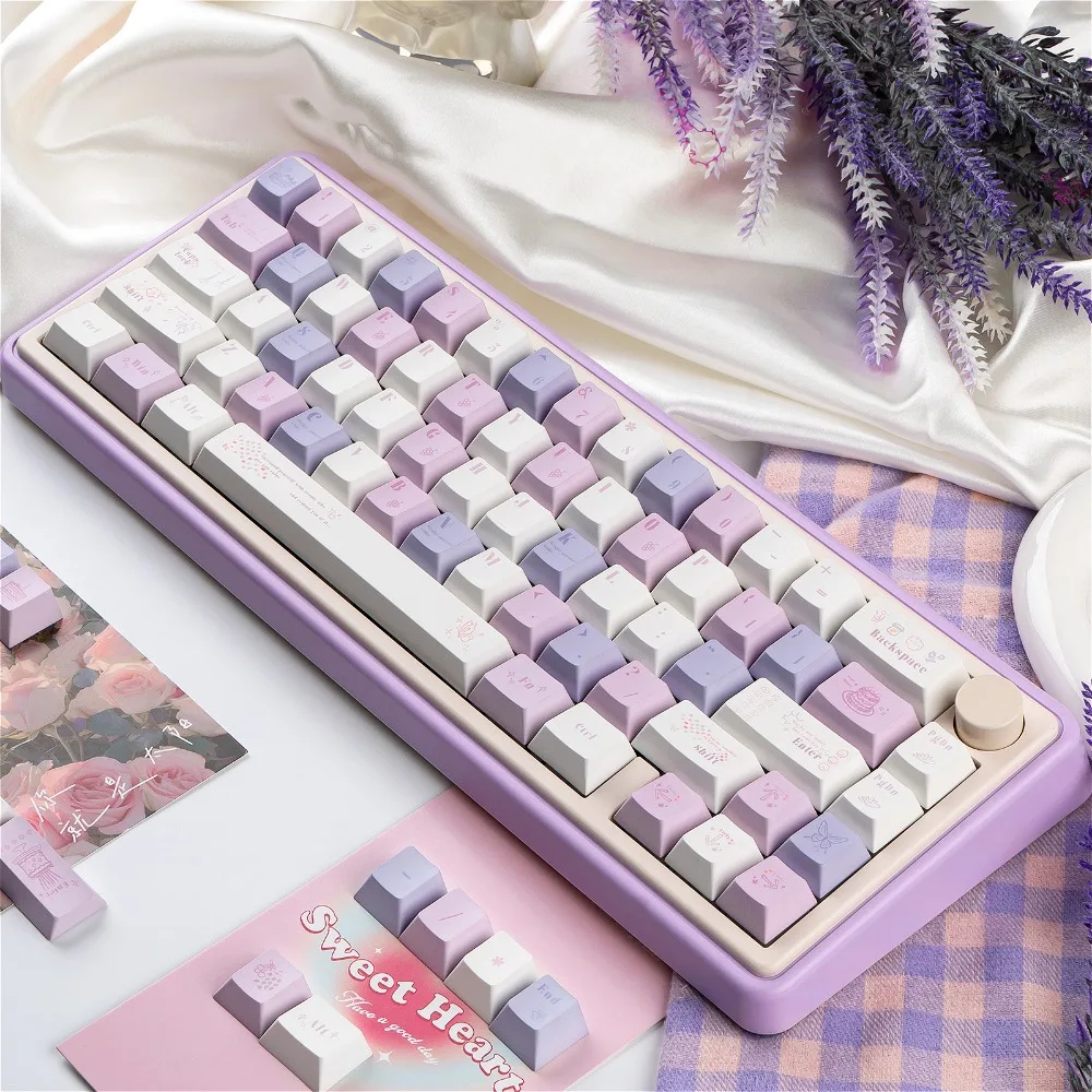 130 Keys, Grape Mousse, Keycaps, Sublimation PBT Cherry, Keycaps, Mechanical Keyboard for Gateron Cherry MX Switch