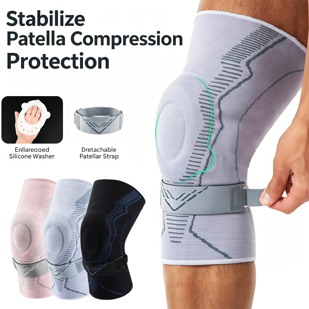 1-2Pcs Adjustable Knee Support Brace Compression Knee Sleeve with Patellar Gel Pad with Removable Patella Strap, Outdoor Sports