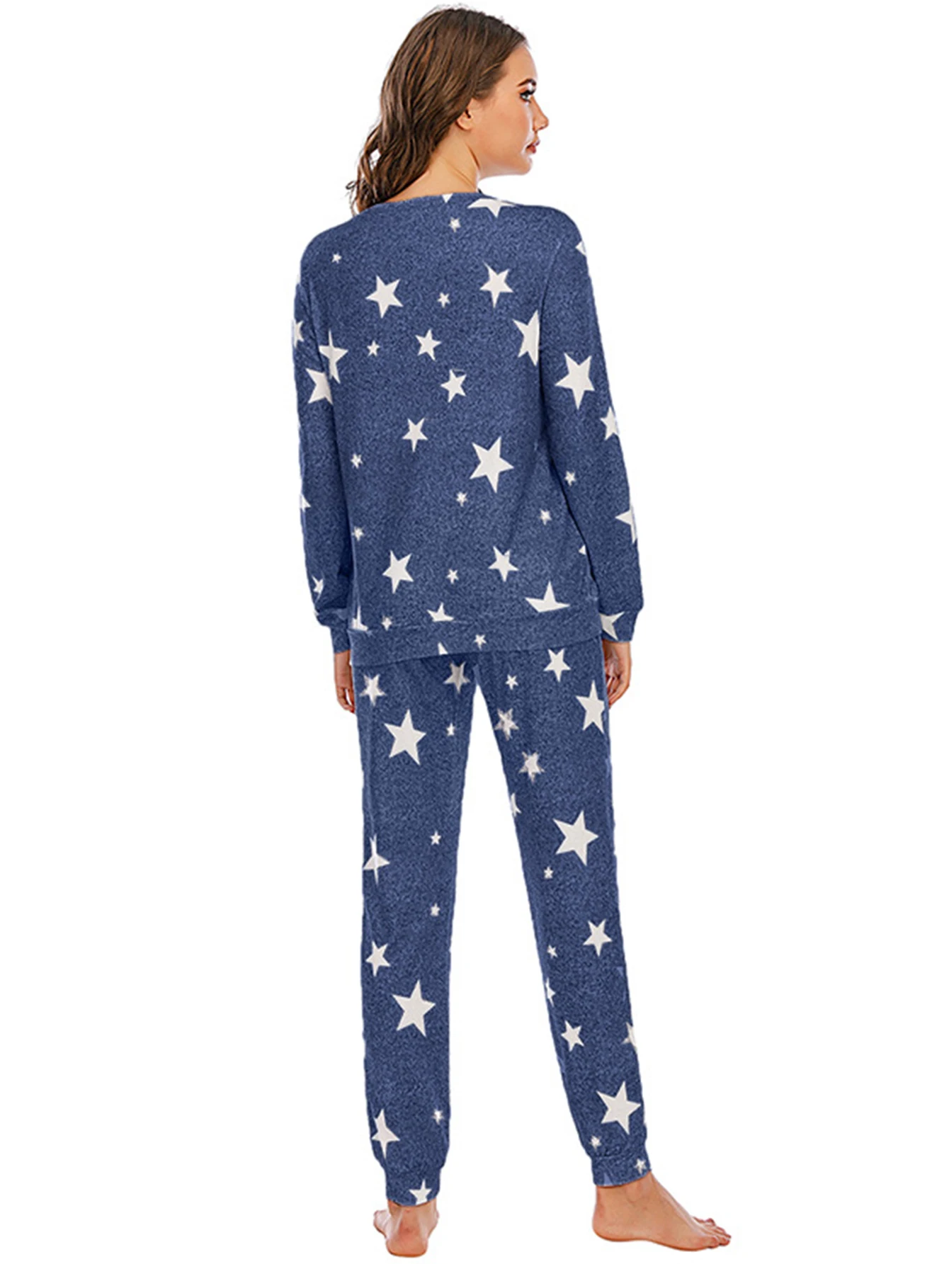 Women's fall and winter pajamas five-pointed star pattern leisure long-sleeved set of two sets of homewear