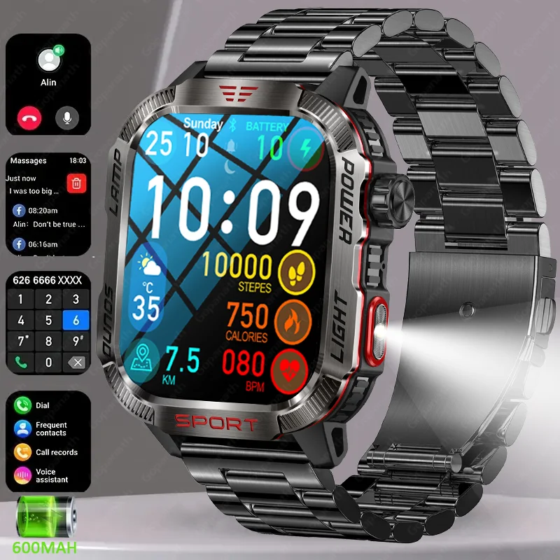 

2024 Outdoor Military IP68 Waterproof Smart Watch Men 600mAh Battery Heart Rate Sports Fitness Watches Bluetooth Call Smartwatch